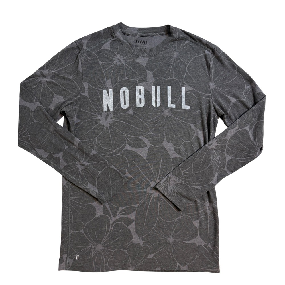 NOBULL Mens M Gray Floral Long Sleeve Performance Shirt CrossFit Training